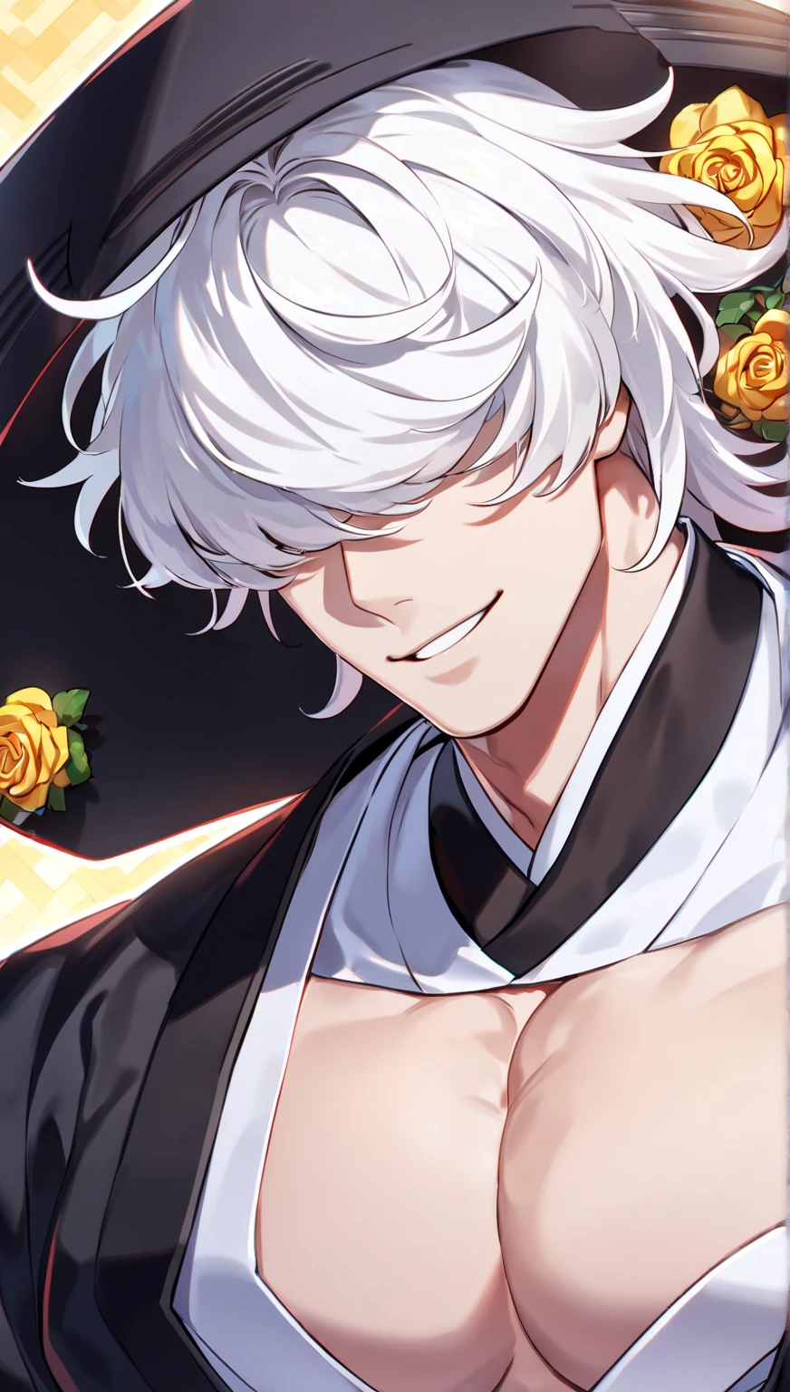 short hair boy, pale skin, white hair, removing a sword from your chest, lights, light coming from the chest, menino com expression of pain, expression of pain, taking a sword out of his chest, Igual a Raider Shogun