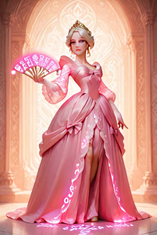 a day of the dead goddess wearing a majestic ((crystal)) dusty pink and gold ball gown dress, big beautiful dress, intricate puffy ball gown with lots of ruffles and rhinestones (Masterpiece, Top Quality, Best Quality, Official Art, Beautiful and Aesthetic: 1.2), (1 Flower), Full Body, Extremely Detailed, (Fractal Art: 1.3), Colorful, Most Detailed