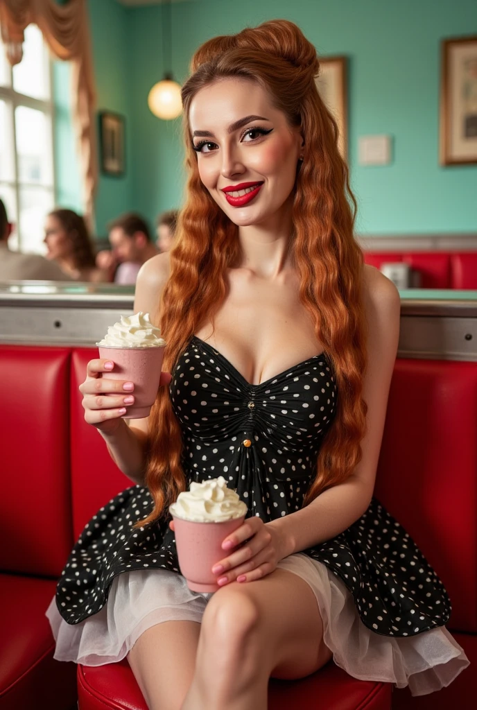 mulher pinup, muito gorda lambendo sorvete bem grande