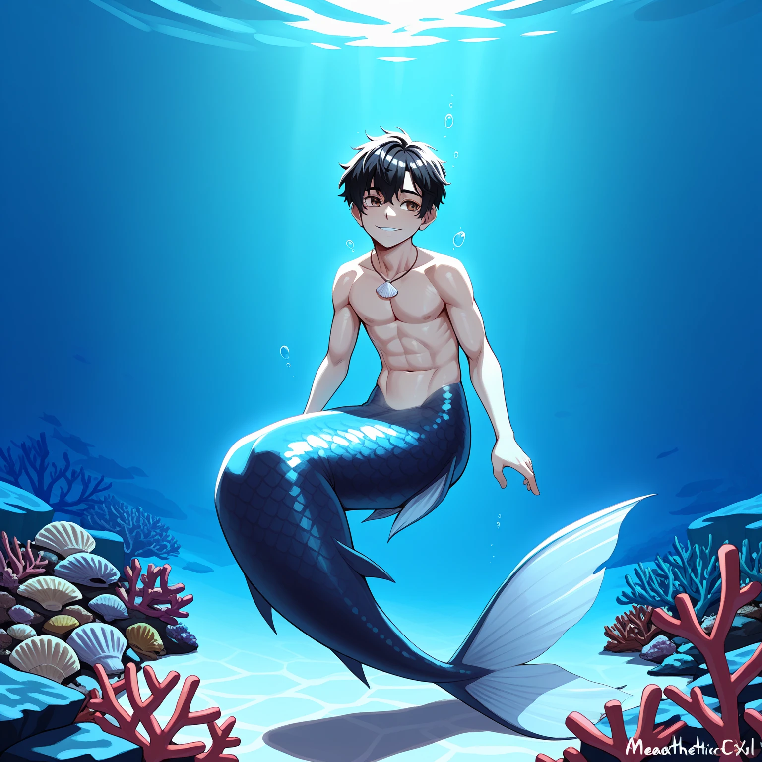 mermaid、male、young、delicate、Slender、whole body