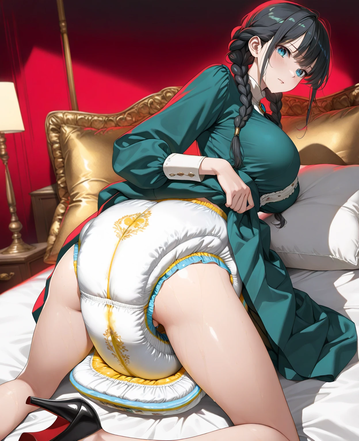 1 solo milf,in fire_emblem:_genealogy_of_the_holy_war style,(umamusume),horse ears,(horse tails from top of hip:1.2),
,in heat,gigantic breast,all fours,open legs,female masturbation,zentai,bodystocking,
cute dress,princess dress,beautiful cloths with sexy lace,micro mini skirt,garter belt,fantasy Beautifully embroidered clothes,sexual fantasy lingerie,
(shiny reflection light:1.2), ShioriNishimura,