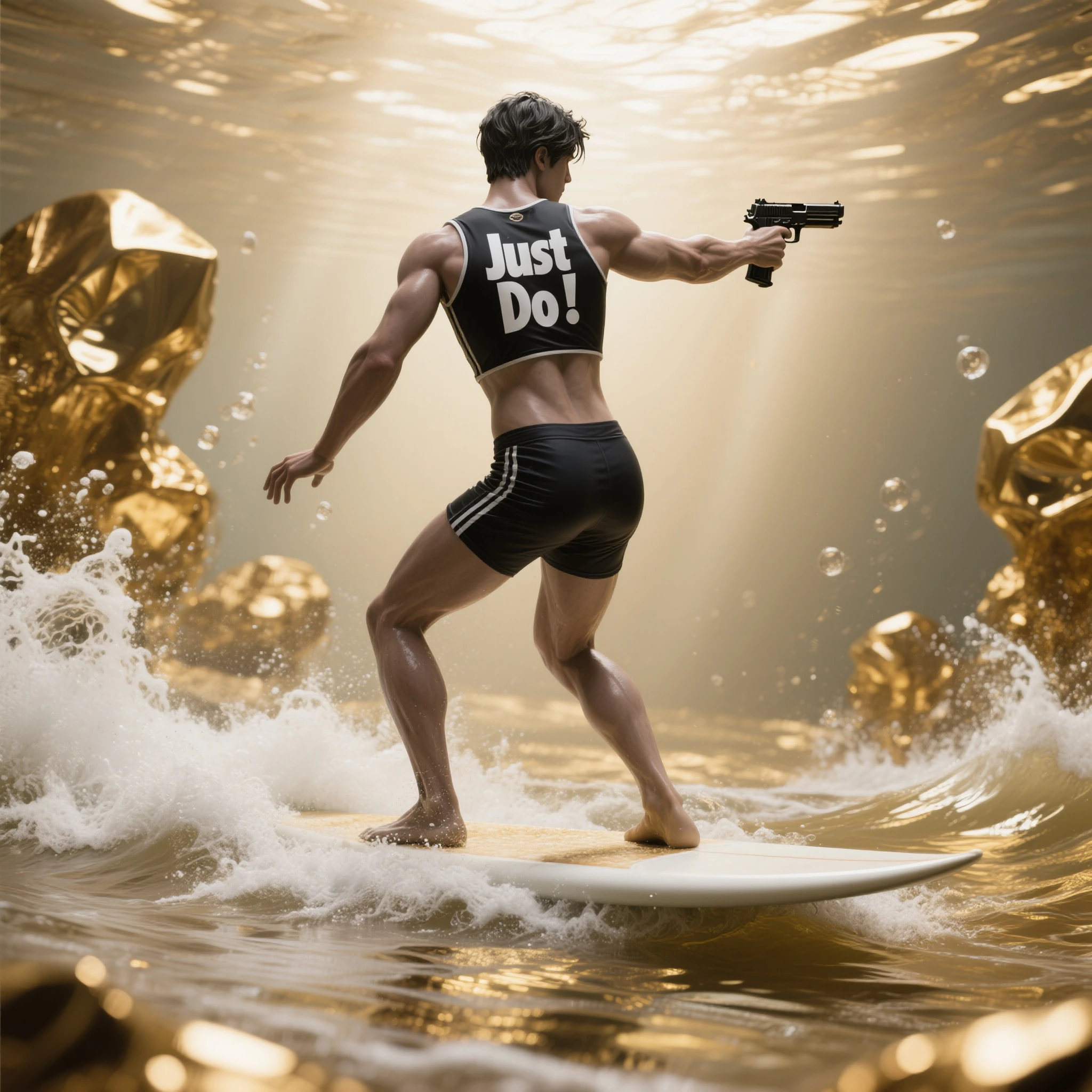 Sand sculpture style, Badminton player serves to conquer huge waves in storm, Water splash,Bubbles spinning in the air.