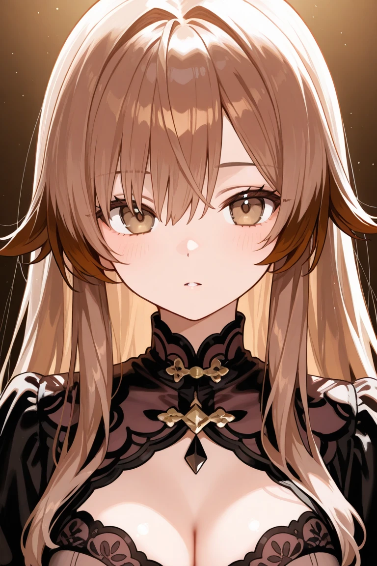 (masterpiece, best quality, perfect face, expressive eyes), 1girl, hair ,ornament earrings, (anime), (adult), black dress, jewelry, long sleeves, black gloves,
