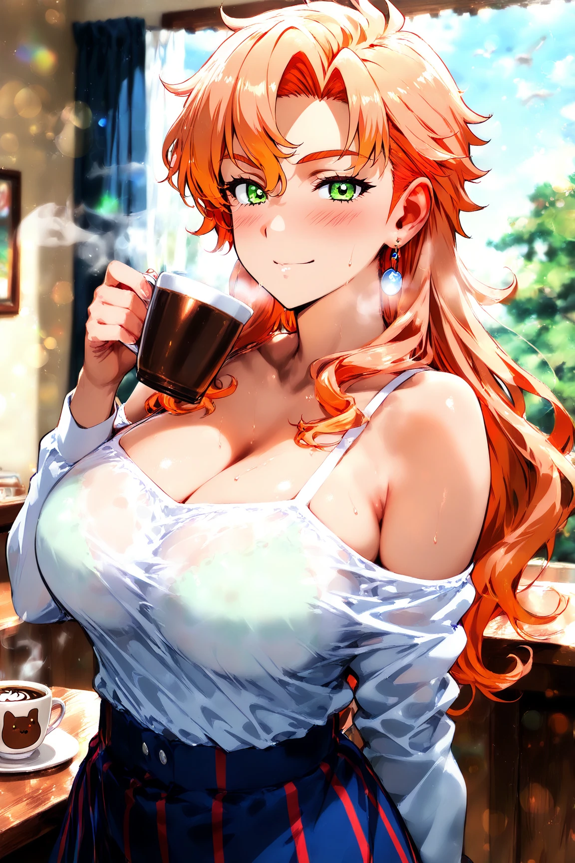 /draw ai_generated curvy_body curvy_female curvy_figure The average cup size female_only huge_breasts looking_at_viewer +maid solo_female solo_focus stable_diffusion waitress orange_hair green_eyes lifts the skirt showing black panties legs in pantyhose