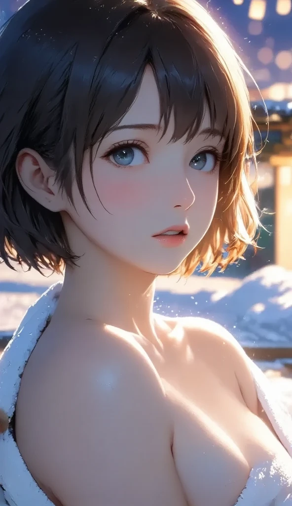 (masterpiece:1.4), ((highest quality)), (Super detailed), ((cute)), (cute), (Lovely), ((sexy)), (device), ((very detailed)), 4k, (8K), highest quality, (beautiful), beautiful girl、perfect hands,perfect five fingers、nsfw1.2,nipple、1 girl,small breasts、、Chibi、、brown hair、bob cut、innocent smile、deep in the mountains、Secret hot spring、wide hot spring, Steam 1.1、Steaming 1.1、naked_towel, Wrap a towel around your body 1.1, Wet, Steam 1.1、view audience、front、Upper body、Soaking in a hot spring 1.1、Sweat、night、squat、Towel on the head、sexy1.1、Wipe off sweat 1.1、Feels good、cheeks are red、smile、wild card 1.3、A small toy duck floats in the hot spring、Sake on Obon