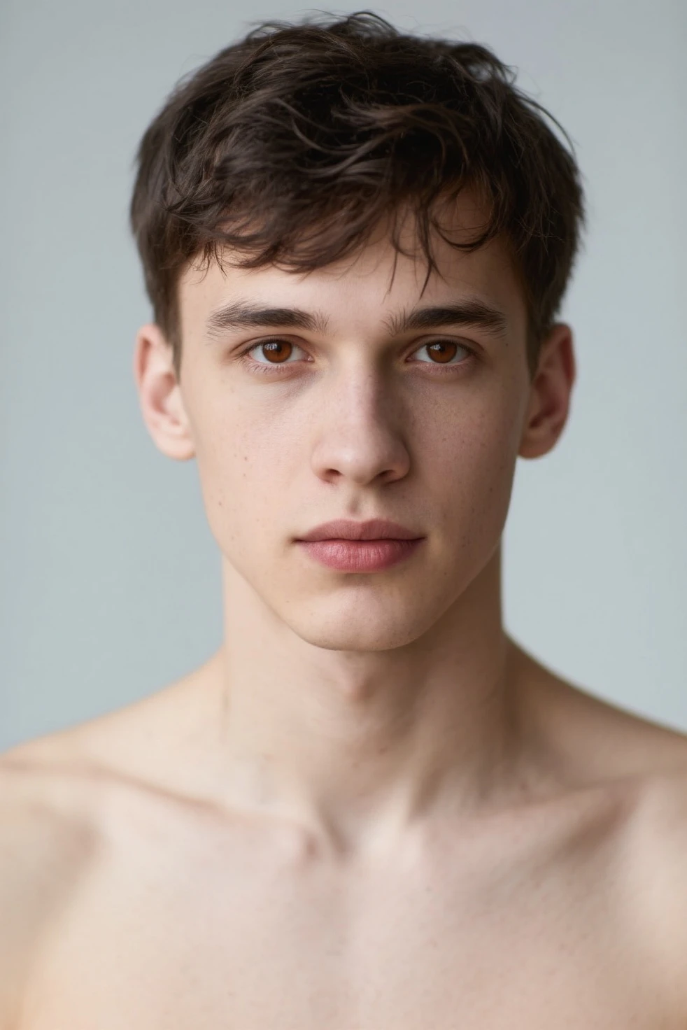 ((Best Quality)), ((Masterpiece)), (Detailed), 16 years old young man, twink, few muscles, thin, upper body free, emaciated, black short hair, blue eyes, red lips, light-blue tanga, tight tanga, skin-tight tanga, transparent tanga, standing at the swimming lake in the forest, sunshine, looks spoiled, cute