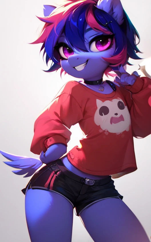((best quality)), ((highly detailed)), masterpiece, absurdres, (detailed eyes, deep eyes), (1girl), dynamic pose, full body, <lora:cteno:1>, cteno, arthropod limbs, head arms, tail, ahoge, <lora:ColoredSkin:.3>, (colored skin, (blue skin:1.1)), pink eyes, yellow sclera, spiked tail, monster girl, small breasts, semi-rimless eyewear, glasses, black t-shirt, pants, (at a mausoleum, morning)