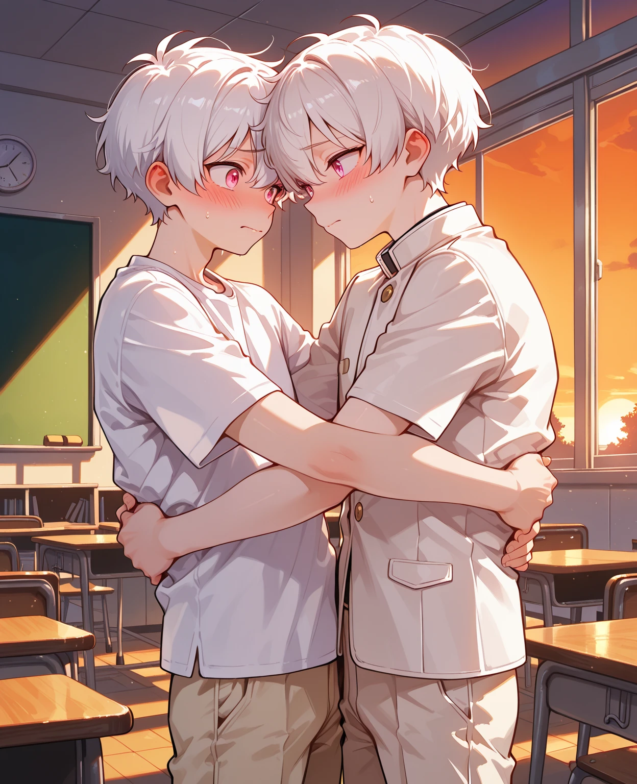 Shota, 2guys,without wearing shoes, White socks, Sports wear(rot, blanche), Classroom, kiss, tmasterpiece, k hd
