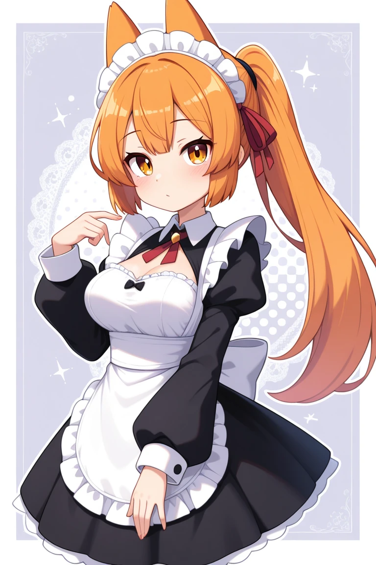 tohru,1 garota, Sozinho, vestida de maid, sorridente, fundo simples, vestido brocado, Rear view, bumbum grande,  voluptuosa, Looking back, vestido justo, vestido marcando o bumbum