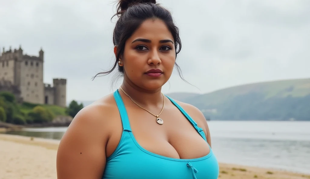 Indian cute 45 years old marriage BBWs Women life like, high - resolution single women with a perfect figure Super fine face and eyes, slong hair, small Tank top silver Colour swimming bikini, Wearing a traditional bikini, bulky figure, huge big extra large and full chubby body, looking front, fair complexion, pond backgrounds. Hung breast, Plus size model, 4k, 8k,