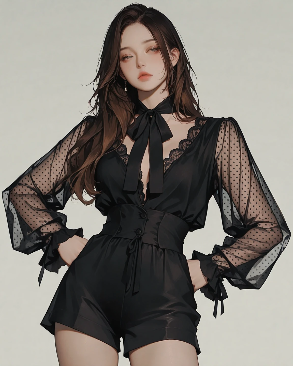 photo of a girl， （（erected ）））， By bangs， exposed bare shoulders， Black pantsuit， nedium breasts， The beautiful， Breasts squeezed together， detailed luxury living room background， hair between eye，， long whitr hair， Oval shaped face， 二重まぶた， parted lip， with brown eye， shirt with lace， 独奏， pale brown hair， （Shiny skin：0.8），（tmasterpiece：1.4），（best qualtiy：1.4）， naturey（mediuml breasts：1.25）， ，Facigirl， Redlip， ， （： 1.5）， （Fluoroareola）， （sheerfabric）， sweat leggs，