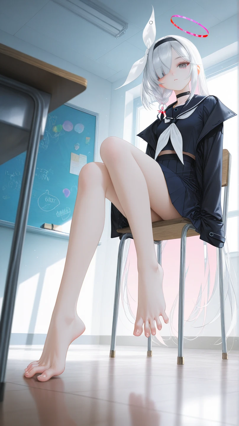 Shy girl in sweater skirt socks Long socks realistic full bodyLong sweater