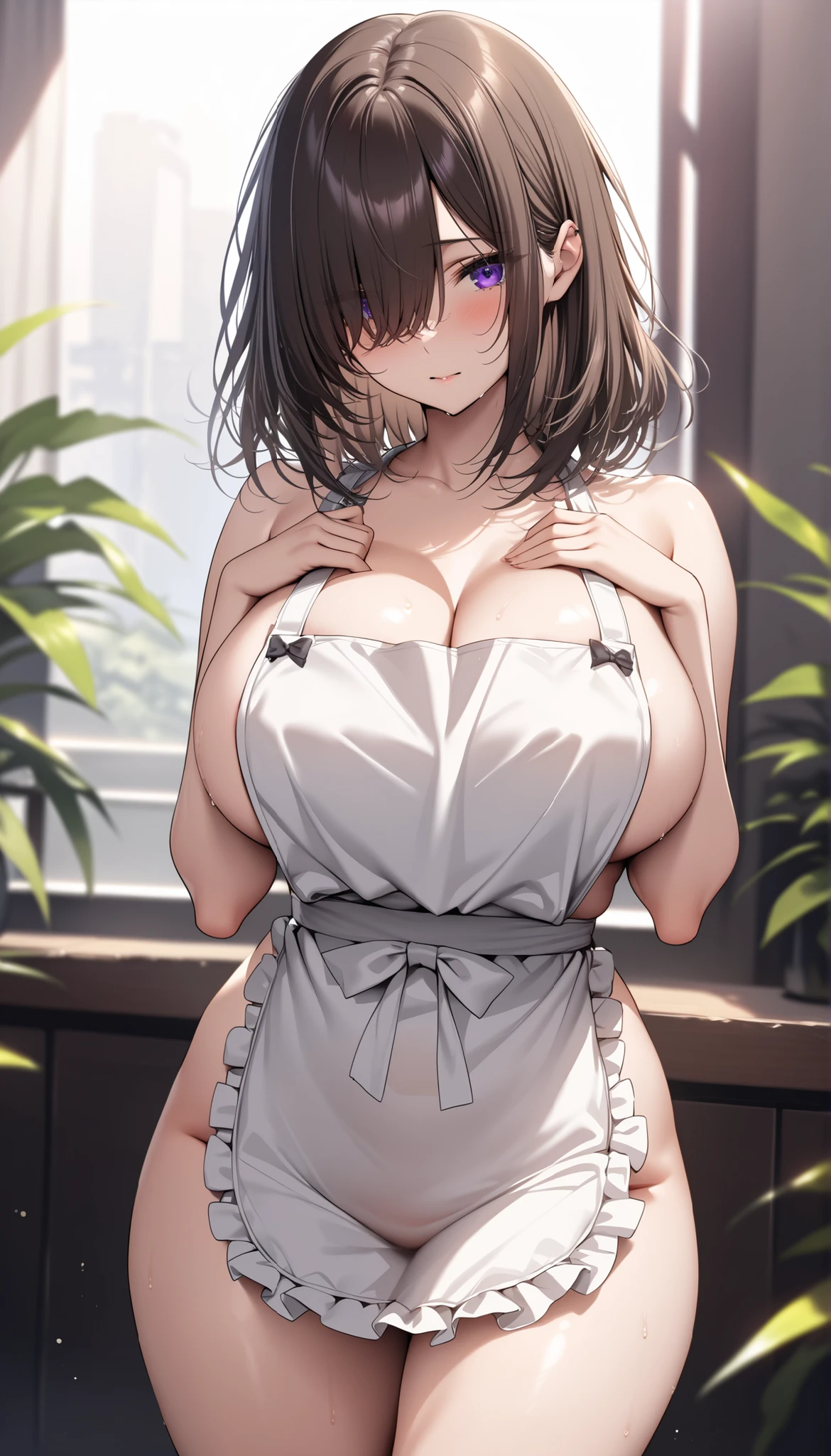 Anime illustration、highest quality、A short and plump female waiter、Dirndl、Via、Perfect proportions、overwhelmingly big breasts、Thick legs、Beautiful, shining eyes、Cowboy Shot、Excessive sweating、Noise Reduction