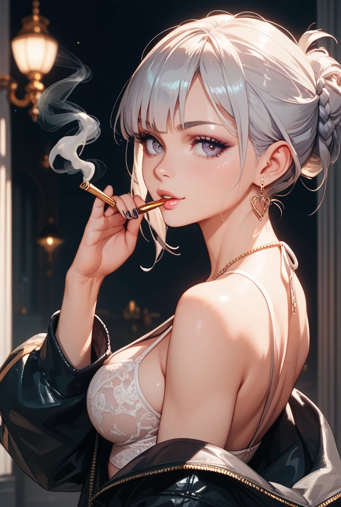 A woman on a couch, asleep, holding a brush, art by WLOP, pixiv, fantasy art, WLOP |, gray hair, WLOP style, WLOP : 5, intricate WLOP, in WLOP style, WLOP style, WLOP art, best WLOP