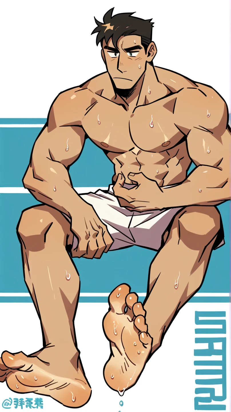 Strong and muscular man, street rage, duffel bag, Magnificent realism, photoshot, missing, complex things around, complex background, humida, wet underwear, Neutral Colors, ((((nffsw)))), (((( subdued colors)))), complex scenes, art stations, details Intricate, vignette, fully body