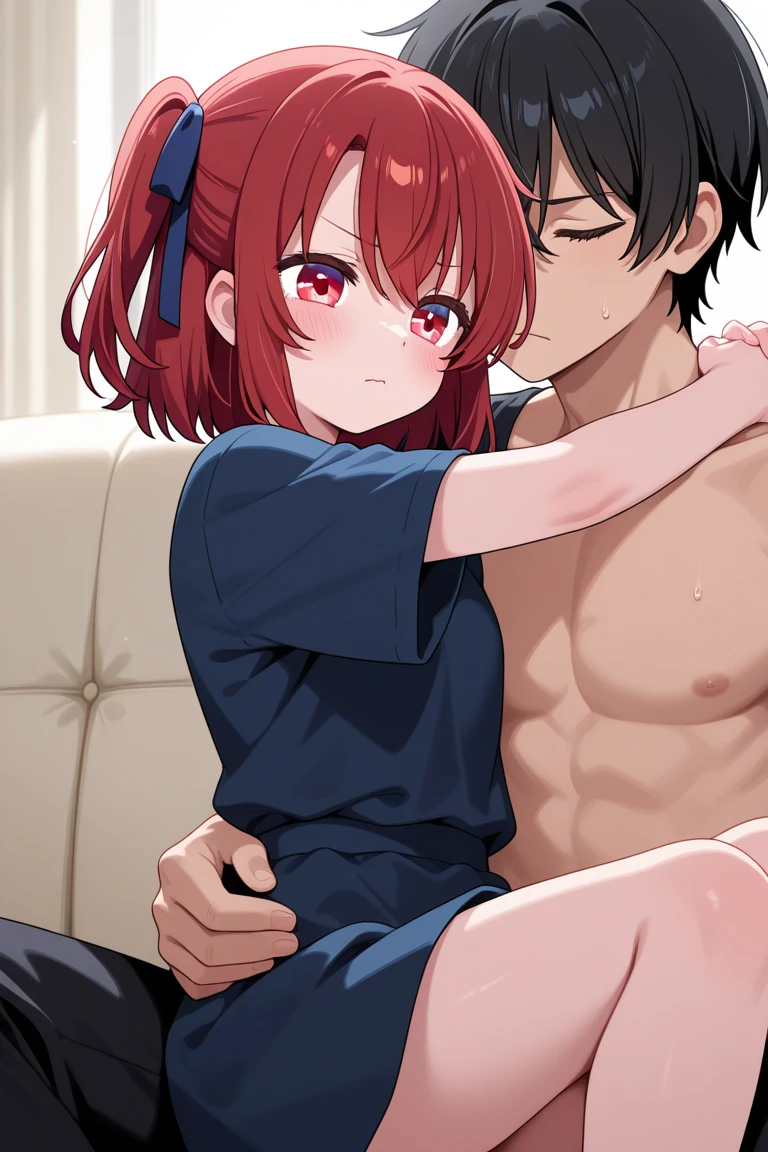 super fine illustrations,1 boy,A little boy 150 cm tall,silber hair,red color eyes,White skin,Heart to eye,Ponytail hairstyle,perspired,Shirtless,Lewd expression,Sexy,Gay,pleasant sensation,vehement,Femininity,(Wear only briefs),There is a milky white liquid on the body,There are pronounced male genitalia,Homosexuality,The erection,Be red in the face,big breasts exposed cleavage,Drooling over male genital details,drenched all over the body,Precise legs,(Conspicuous male genitalia),Animate,Full body like,