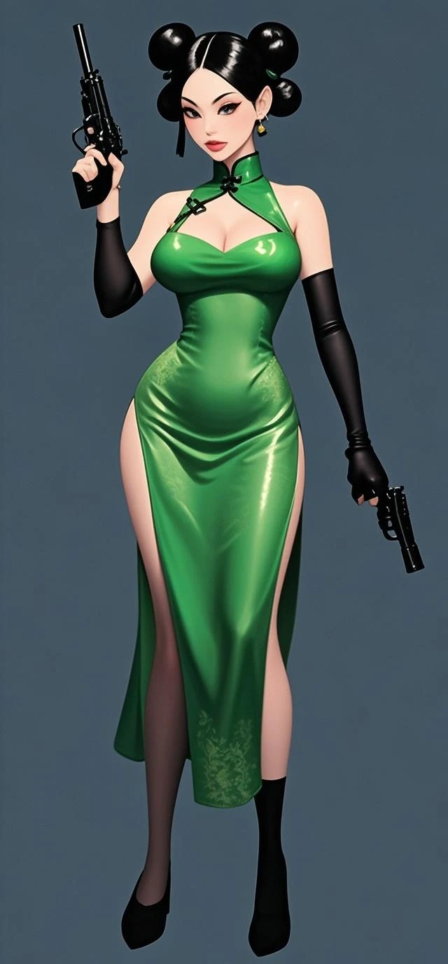 gorgeous woman, blonde undercut asymmetric bobcut, lesbian, green eyes, looking at camera, seductive, short severe dress, 1girl, boots
