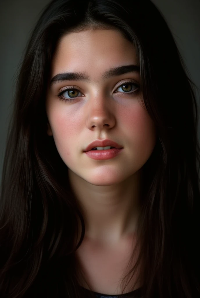 (close-up, editorial photograph of a 21 year old woman), (highly detailed face:1.4) (smile:0.7) (background inside dark, moody, private study:1.3) POV, by lee jeffries, nikon d850, film stock photograph ,4 kodak portra 400 ,camera f1.6 lens ,rich colors ,hyper realistic ,lifelike texture, dramatic lighting , cinestill 800,