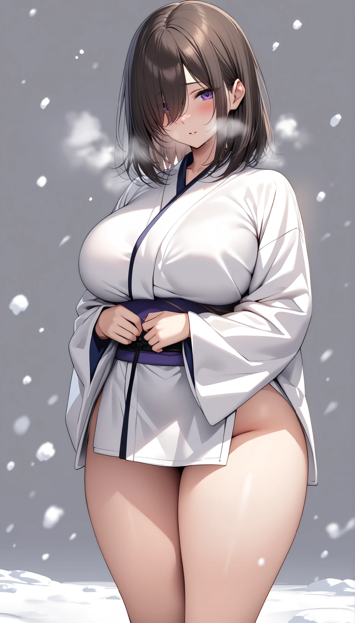 Araffe woman in white kimono poses for photo, White Hair Color, Wearing Kimono,Chic, rendered in sfm, hyperrealistic full figure, oppai proportions, oppai, Makoto, SFW version, standing pose, Standing infront of Japanese House, hyper real render, makoto shinka, [ 4 k photorealism ]!!, [ 4 k photorealism ]!!!, Voluptuous body, curvy body, Naughty anime style, plus size model, Scruffy body,Erotic cartoon style body, Married woman's big ass,Eros of a married woman, Married woman style, Married woman atmosphere, best image, 8k Ultra HD detailed face and eyes
