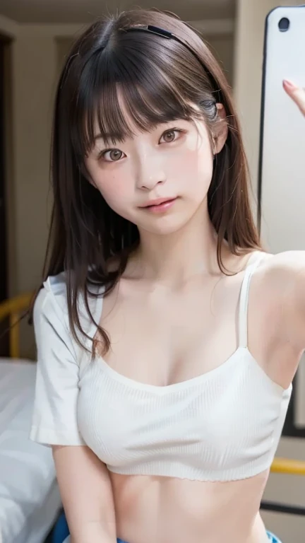 (close up:1.3), one girl, (a beauty girl, delicate girl:1.3), (:1.3),
break, (pajamas, white pajamas:1.2),
break, very fine eye definition, (symmetrical eyes:1.3),
break, (bedroom:1.3),
break, small breasts, brown eyes, parted bangs, brown hair, girl,
break, (eyes and faces with detailed:1.0),
break, (masterpiece, best quality, ultra detailed, detailed face, 8k), topless, naked