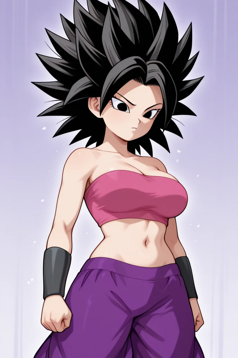 score_9, score_8_up, score_7_up,score_6_up, score_5_up, score_4_up, BREAK hah_dd, 1girl,beautiful eyes, perfect eyes, detailed eyes,large breasts,
caulifla, black hair, black eyes, spiked hair, midriff, pink tube top, purple pants, puffy pants, bracer