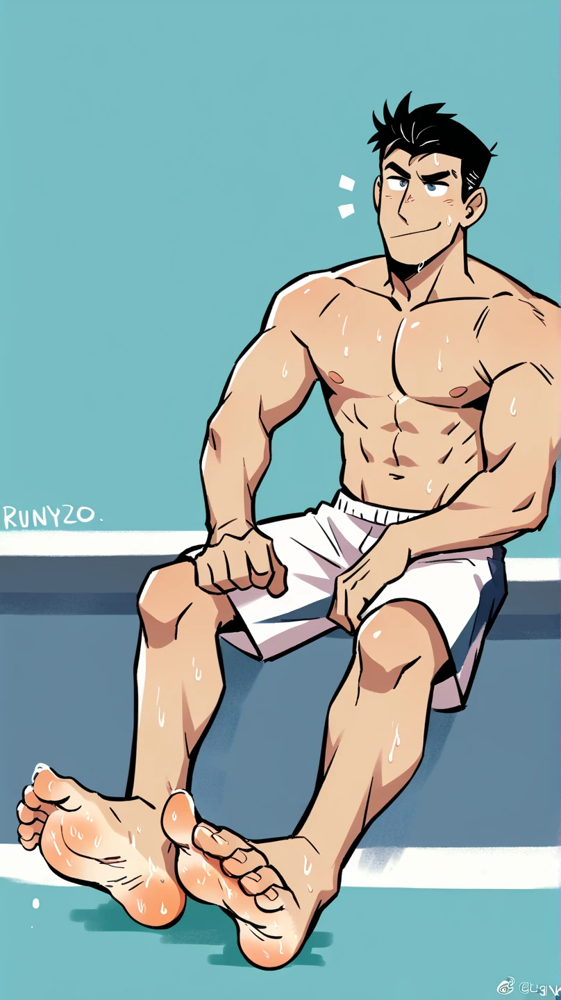 School sports boy tongue out and emailing 
standing open leg
And showing armpits 
Full body
