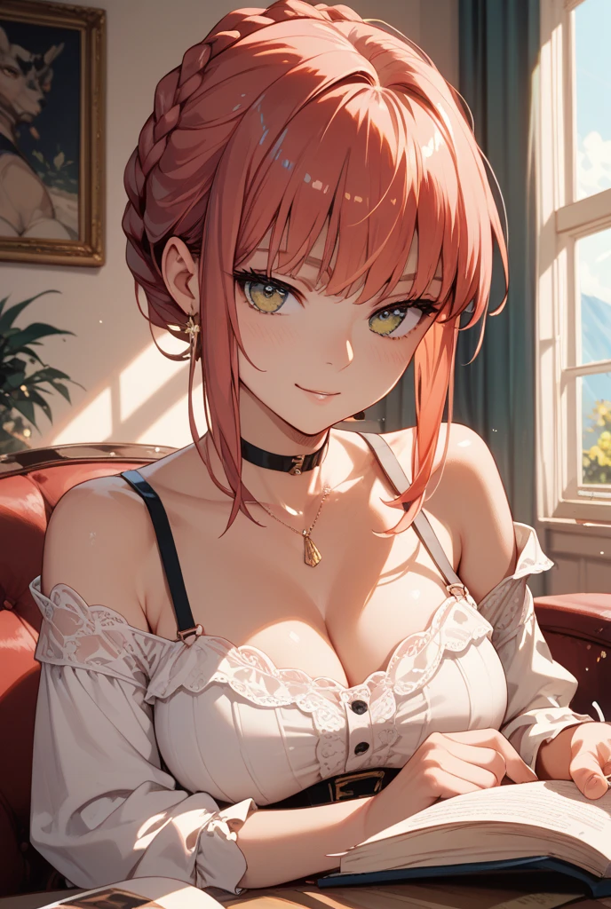 (short skirt), bright red hair, short curly hair, blue eyes, little clothing, exposed skin, bra, ((sexy sharp face, allure)), [[playful]]], [[[bedroom]]], front-view, [[Leaning forwards]], head down, butt up, arched back, provocative position, cleavage, sexy, arousing, realistic, ((perfect symmetrical body)), (slim hip), soft light, dawn light)), bloom, 1girl, super model body, very slim body, thin, super model body, ultra-detailed CG, 8k, high detailed, realistic, solo, intricate details),