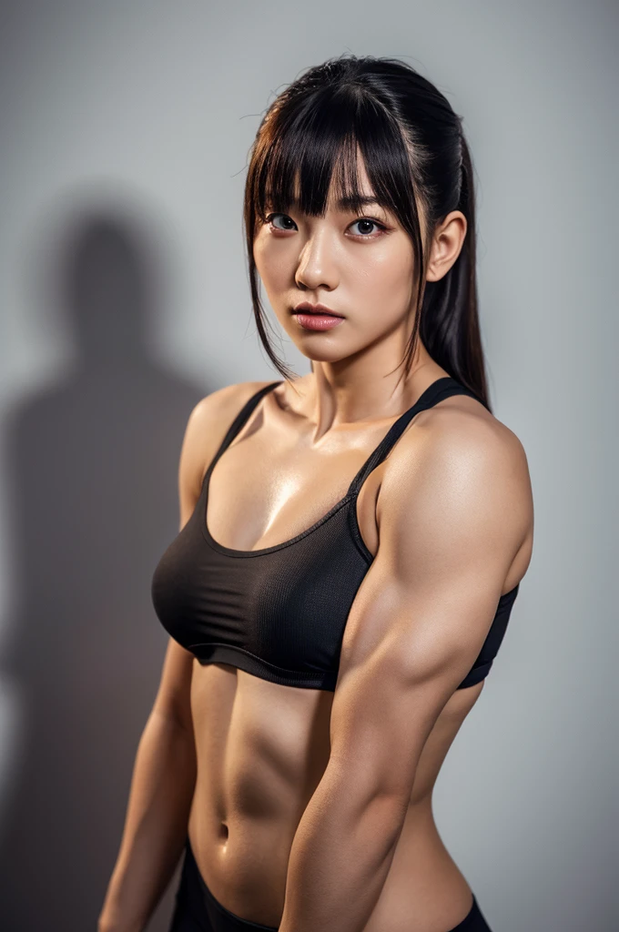 beautiful woman,
from china ,
almond-shaped eyes, high cheekbones, fair skin, 25 years old, long, straight hair, straight bangs, jet black hair, small cherry blossom tattoo on the shoulder.
beautiful huge bodybuilder woman, huge ,big biceps, ripped, six pack abs. massive, muscular,
