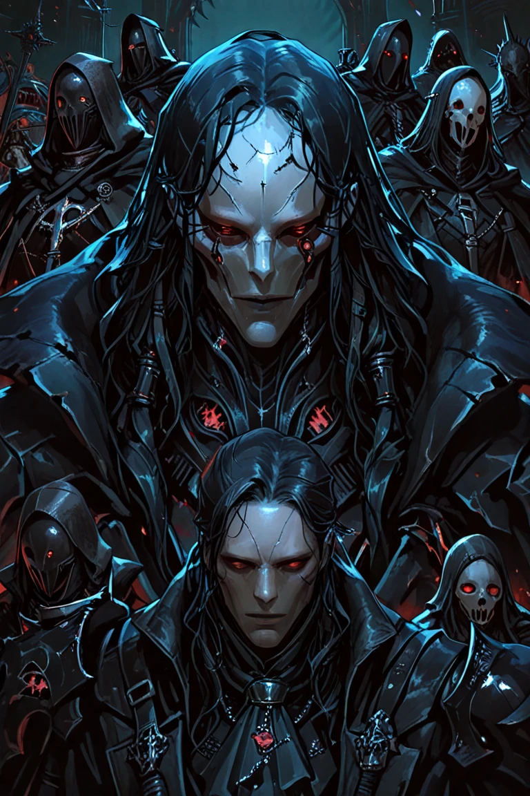 Make a witch from an alien race with necrotic green skin, ugly and with a look of will and anger. she must have black and futuristic clothes. cyberpunk style. ugly, angry, realistic and detailed face. She must be old, with expression marks