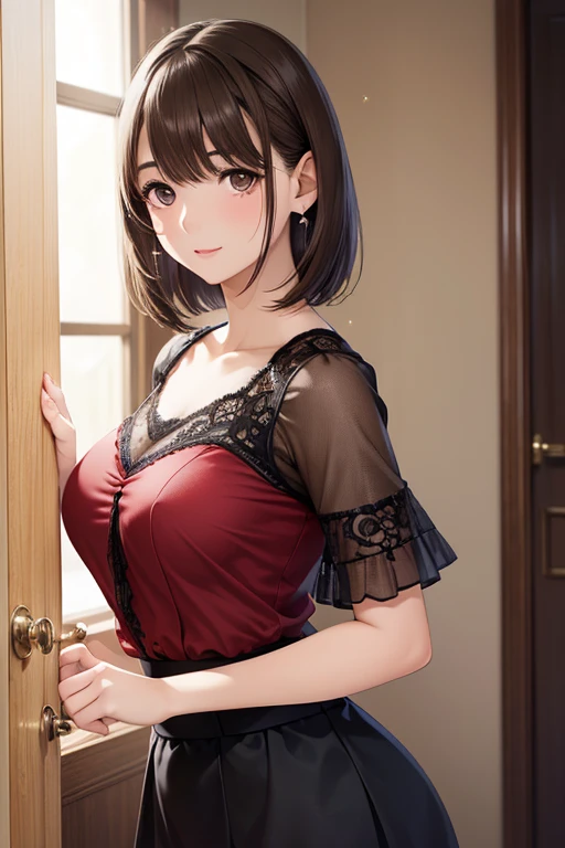 (masutepiece: 1.3), (max resolution: 1.2), (Ultra HDTV: 1.2), cinematric light, 8K resolution, Detailed eyes and skin, detailed facial features, Perfect limbs、Perfect fingers、Anatomically accurate body, Fingers in natural shape, Realistic texture, (Focus on the whole body:1.5), Perfect Style, (Beautiful face, kawaii eyes, Clear eyes、realisticeyes), acurate, Anatomically correct, Highly detailed facial and skin texture, Detailed eyes, Double eyelids, Thin eyebrows, Glitter Eyeliner: 1 Natural cheeks, Glossy skin, Fair skin: 1.2, (Glossy lips: 1.4), (Shy look: 1.2),Highly detailed facial and skin texture, Detailed eyes, Double eyelids, Natural cheeks, (#Slim waist), cleavage of the breast, Full body like, (Firm chest, large udder:1.1), (Neat and clean woman, Cheerful woman:1.5), 20yr old, 1 persons, bangs flowing diagonally, light chestnut hair, (Tempting underwear, Sleeveless knit in warm colors:1.5), (Room at home:1.8), (On the way to changing clothes:1.6)