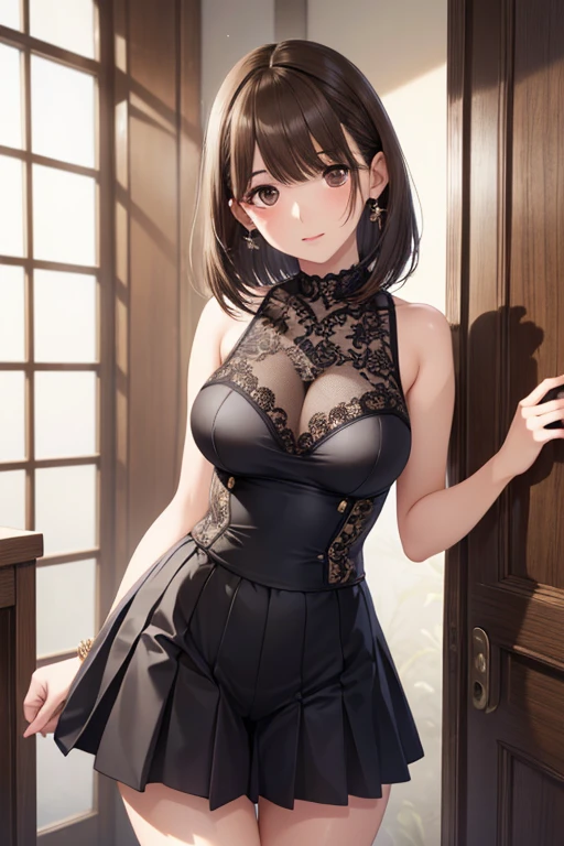 anegasaki nene、Shiny brown hair, short hair, (Beautiful brown eyes、Sparkling eyes, Fine grain)、smile、Ultra-detailed eyes、Highly detailed face, Highly detailed eyes,
A young woman standing in front of a background of a chasm.、She is wearing a gorgeous dark blue dress.。The dress is decorated with lace and frills.、Exposed shoulder design.。Gorgeous gold earrings dangle from her ears......。
The details on the dress are exquisite、The floral decoration on the chest is particularly eye-catching......。Butterfly fluttering in the background.、Creates a fantastic and romantic atmosphere.。
as a whole、Feminine beauty and passionate red stand out.、Gives a dramatic and elegant look。