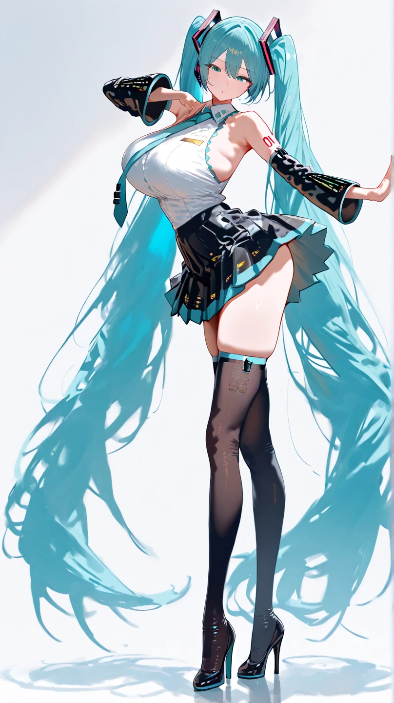 (quality)), ((masterpiece)), Recommendation Results、fluffy、(See through:1.5)、Beautiful back of a full body woman:1.2、Squat down、、Stand up straight、(Push your hips forward:1.4)、、Spread the word 、Thinner、Huge 、Angle to floor:1.2、Low camera angle、Leaking from the crotch、,hatsune miku