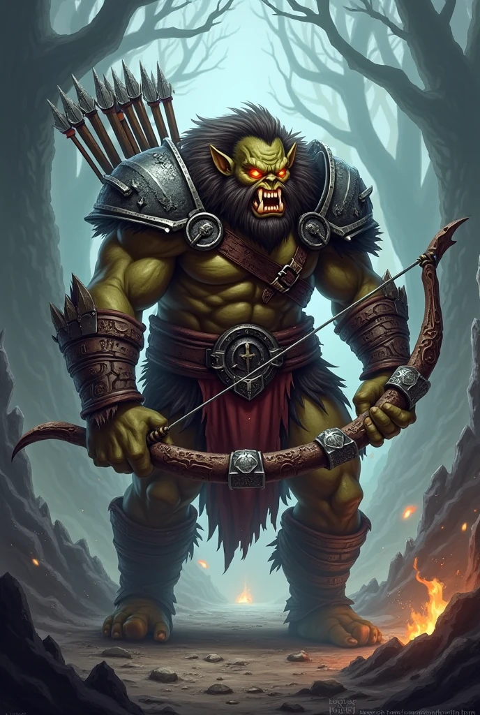 (papel de parede 8k extremamente detalhado), An average photo of a fearsome necromancer Orc, intrincado, alto detalhe, Dramatic