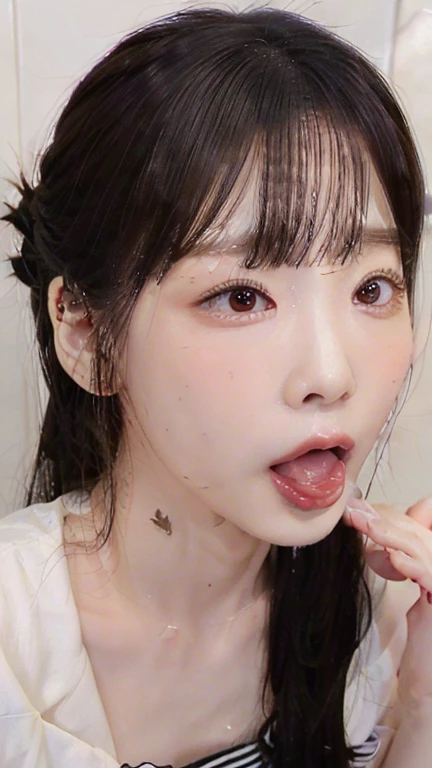 Arafed Asian girl with pink hair and pink scissors in her hair., ulzzang, pale and light skin!!, bella delfina, kim doyoung, pale, snow-white skin, pale korean adorable face, joven y adorable rostro coreano, jisoo de blackpink, chica linda-cara-fina, Jisoo de Blackpink, con cara linda - fina, pale porcelain white skin