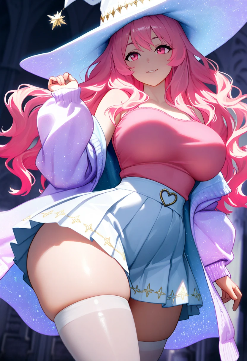 (((solo,1woman, mature, alone))), PeronaChan, ((long hair, pink hair, blunt bangs, twintails, drill hair, glowing black eyes, wide eyes, lipstick, makeup, narrow waist, skinny, medium breasts)), pelvic curtain, ((white bikini, big hat)), full body, perfect body, (insanely detailed, beautiful detailed face, masterpiece, best quality), (extremely detailed 8k paper CG wall unit: 1.1), (saigyou_ayakashi, bare_tree, cloudy sky, cloud, fog, dusk), cameltoe view, cameltoe, View from above, Diagonal view