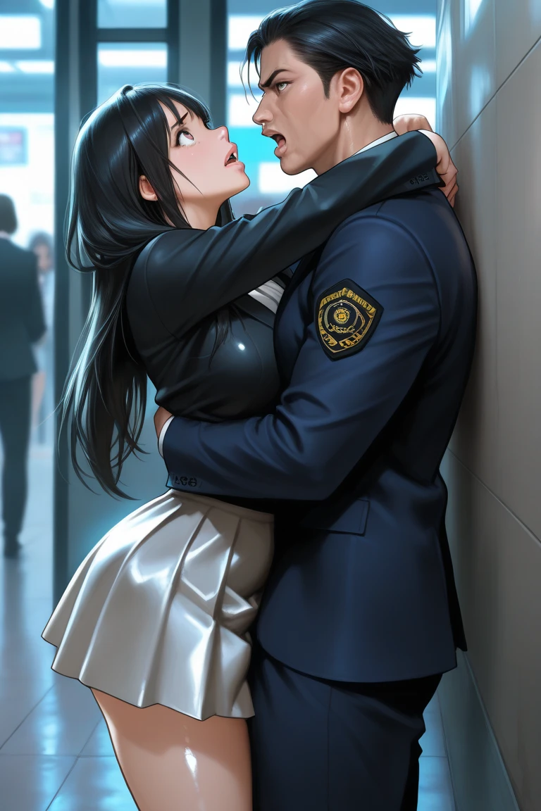 Man and woman in love、A female officer is raped by a male soldier、Forced sex、A man thrusts his ????? into a woman's vagina from behind、(masterpiece: 1.3), (Maximum resolution: 1.2), (Ultra HD TV: 1.2), Cinematic Light, 8K resolution, Detailed facial features , (Sharp focus: 1.2),Perfect Style, Beautiful Face, Acura, Anatomically correct, Highly detailed face and skin quality感, Beautiful Eyes,ThroughkBright Eyes, Natural Cheeks, Glowing Skin, (Glossy Lips: 1.4),、 (A 恥ful expression: 1.2),Highly detailed face and skin quality, Natural Cheeks, , Glossy Lips,Exposed cleavage、(White mucus on chest:1.6)(White mucus on thighs:1.6)、Exposed shorts、Wet underwear、、Please open your knees、Spread your legs、、Sparkly little earrings and necklace、Disheveled clothes、stockings、Drenched in sweat、stockings 、blonde、Blonde、Blue-gray eyes、Green-gray eyes,(Miniskirt military uniform:1.4)、Soft Breasts、Healthy legs、Bare thighodel Body Type