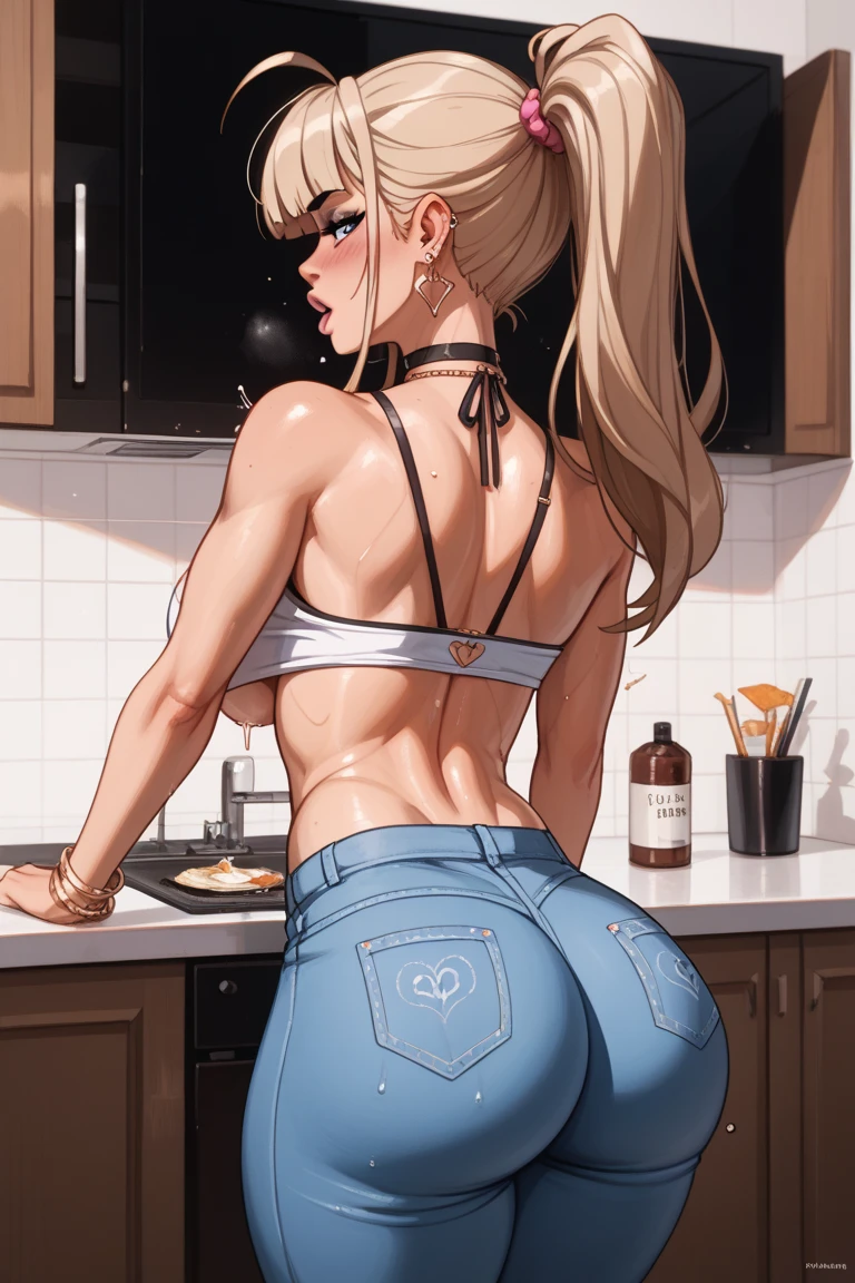 30 year old woman with blonde hair showing and showing off her big ass in a very tight bikini bending over