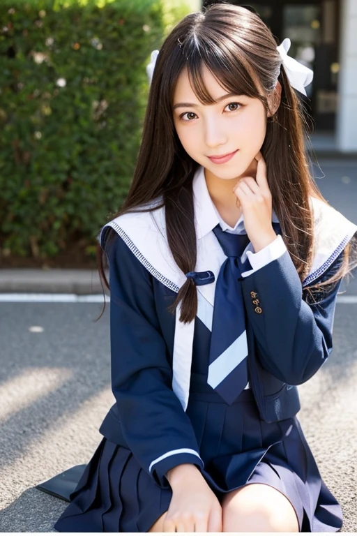 Sexy pose of a lightly dressed big breasted Japanese junior high school student