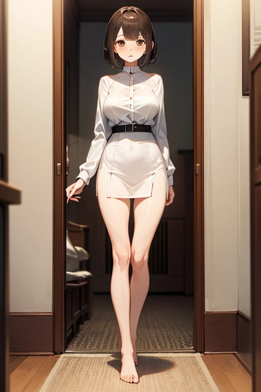 (full body Esbian:1.2).(1girll:1.4),(view the viewer:1.4). NSFW.bob cuts. (skinny:1.7). (Slim legs:1.7) .White shirt.Erotic face.Short black skirt.crass room. Magic Hour. (Big breasts:1.4). Black hair.. (grabbing another’s breast:1.5).(leggy:1.7).