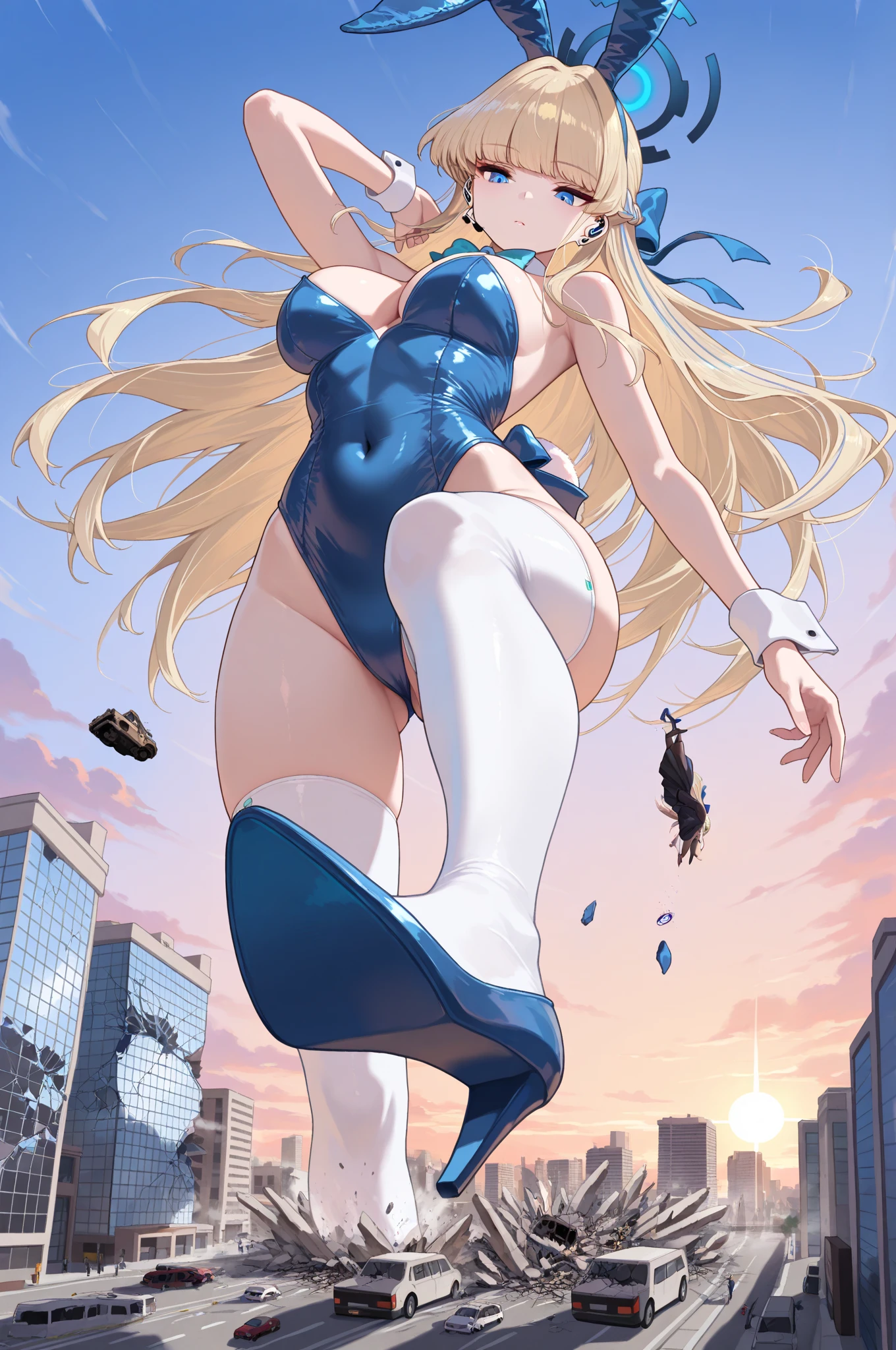 Giantess with small firm tits, long sexy legs, yellow hair and in a bikini walks around destroying the city at her feet, while people run away from her, so as not to be crushed to death. Giantess, goddess, macrophilia, curvaceous body, hentai, fetish, sexy legs, bikini, high heels, high quality