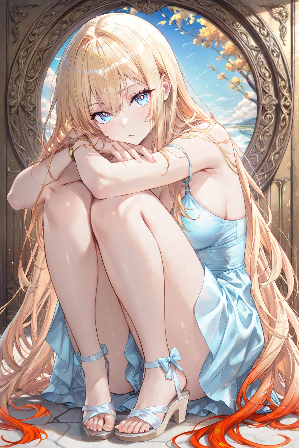 (masterpiece, best quality) Detailed silver accessories , blonde ,elegant, pointed ears ，Succubus，whole body
