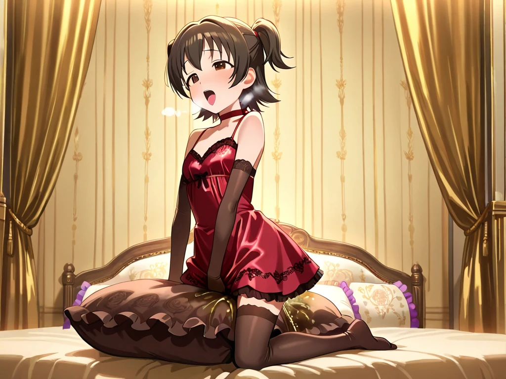 masterpiece, Highest quality, High resolution, One girl, alone, short hair, Brown Hair, Brown eyes, chest, Bedroom、Kneeling、(Bunny girl)、Turn your butt、((pantyhose))