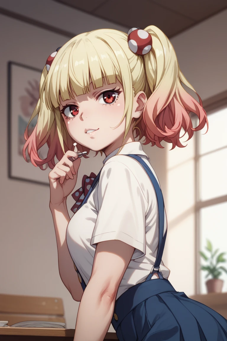 masterpiece, best quality, enoshima junko, indoors, table, window, cosy, calm, rest, 1girl, ((under kotatsu)), MHXA, idol outfit, fun, smile