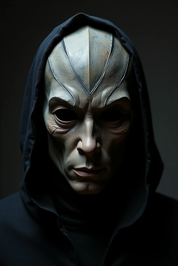 underwater photoshoot, ethereal, dreamlike, fluid, blue tinted comic artwork, arafed man in a black costume with a white face and a white mask, a statue inspired by nadir afonso, trending on zbrush central, new sculpture, pinhead from hellraiser, face of an armored villian, stranger things vecna, crosshatching, 2d, sharp, detailed, hd, hdr, high quality, high resolution, masterpiece