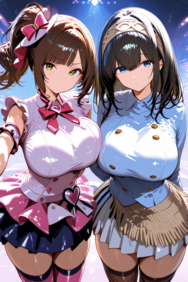 highest quality、High resolution、Detailed Background、(Beautiful face in every detail:1.4)、Anatomically correct、Beautiful women in their 20s、Braided Ponytail、Bobcut、Brown Hair、Black Hair、well-groomed eyebrows、cute eye makeup、Cute Lip Makeup、Huge breasts、Accentuate your breasts、Accentuate your cleavage、Glasses、laughing、Smiling、smile、A fun atmosphere、Buckingham Palace、Chateau de Versailles、Windsor Castle、
(Three beauties in A fun atmosphere with famous architecture as the backdrop:1.5)、
Pair a black dress with a white apron、The frills and ribbon design on the apron add a nice accent.、
A soft arrangement with pastel colors will give you a cute impression.、Try choosing colors like pink and mint green.、
Lace and chiffon materials add a feminine and delicate touch.、Sleeves and aprons made with lace and chiffon、Try incorporating it into your design、
Ribbons and head accessories can add cuteness and accents.、Try adding ribbons to your dress or apron, or matching it with a headband or ribbon hair accessory.、Consider the appropriate accessories and shoes depending on the occasion and event you will be wearing it for.、cute