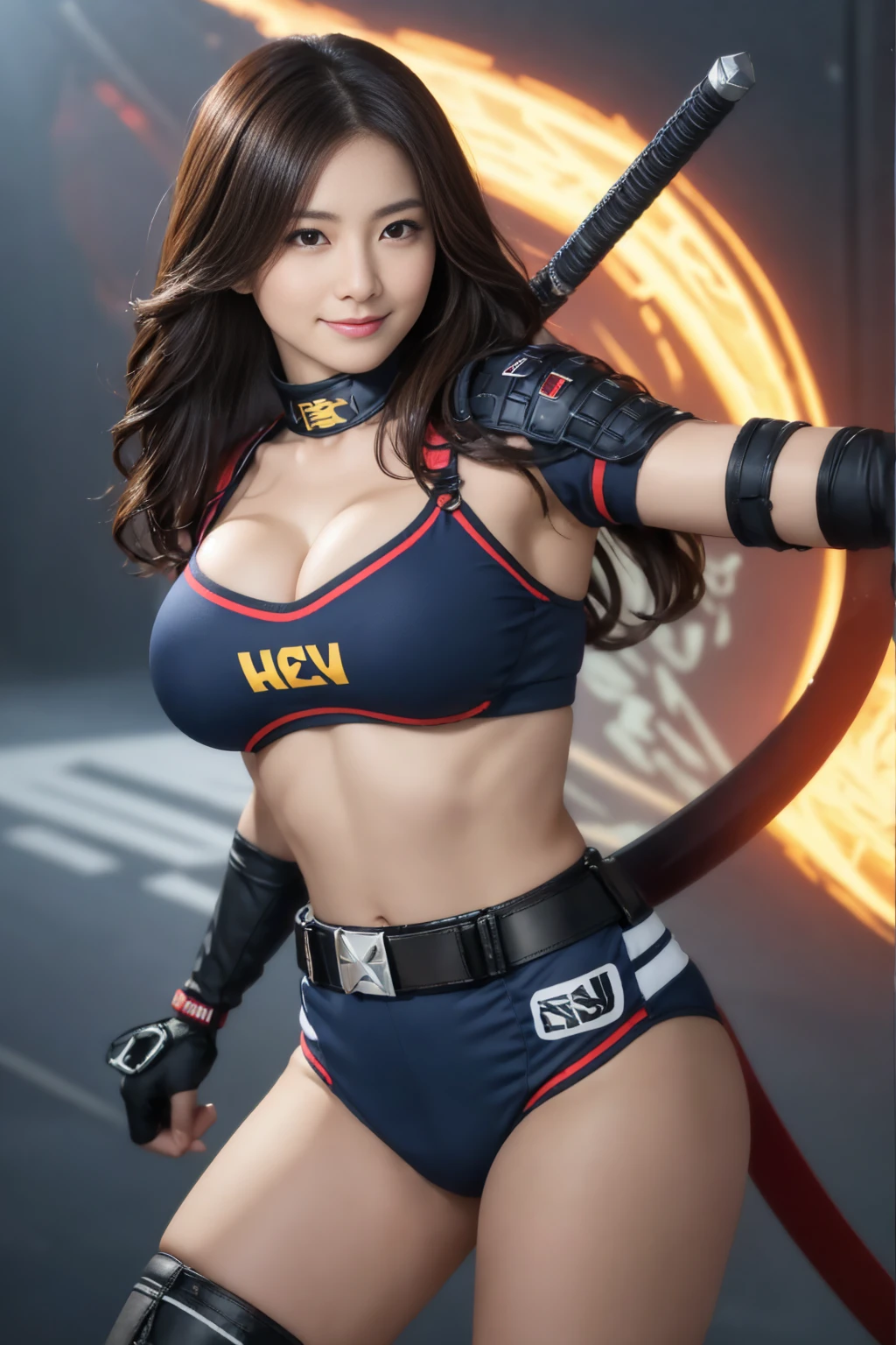 Female professional wrestlers,mature woman,sensual figure,smile、championship、belt、Roar of Victory