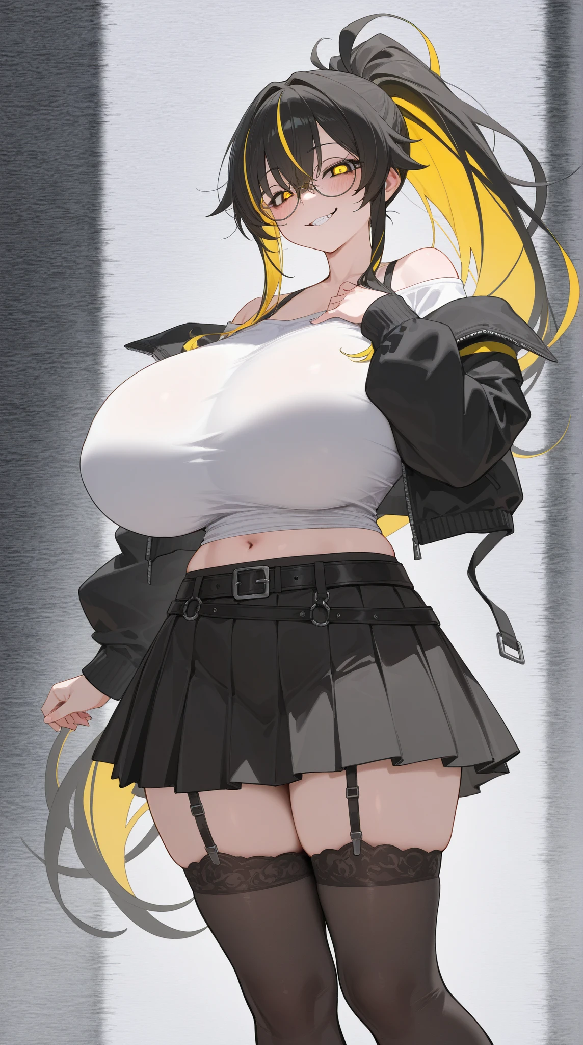 A woman,Long blond hair,Black eyes,Put on a military cap,Wearing a black bikini,Long legs,Nipple protrusion,Twenties,exposed,Black high heels,Huge breasts,超级Huge breasts,超级无比Huge breasts