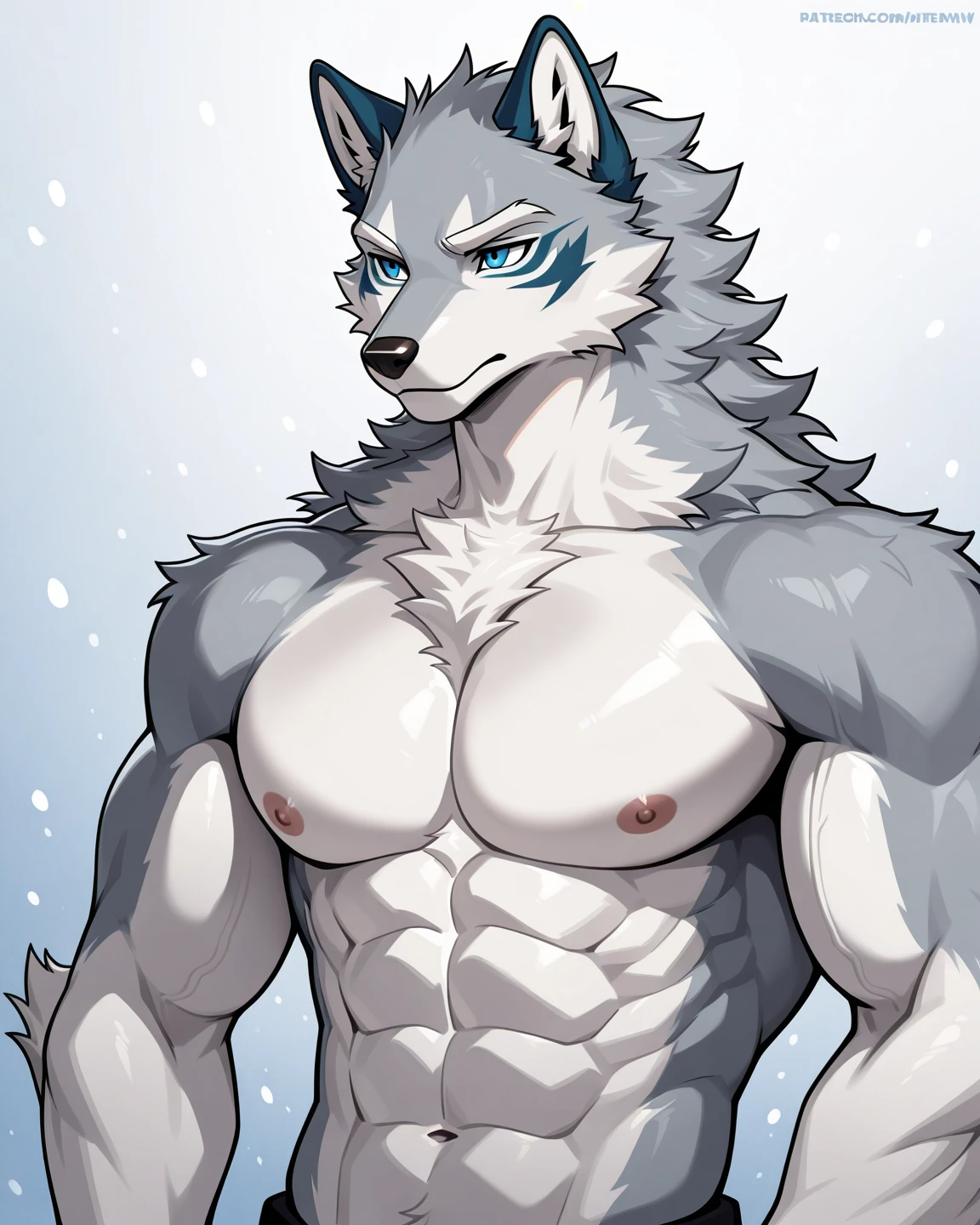 (by zackary911, anime, soft hatching) anthropomorphic, solo, human anatomy, skinny muscles, lean, fit body, naked, nude, abs, biceps, adult, tall, mature, anthro, lean, anime, pecs, (shirou ogami, wolf, wolf tail, wolf ears), (shirtless, thong), (bulge), (sexy, sexy pose, seductive, gay inventation)