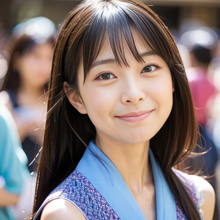 A very cute face like an idol、A young-looking 20-year-old woman、A kind smile、Wearing a beautiful Japanese yukata