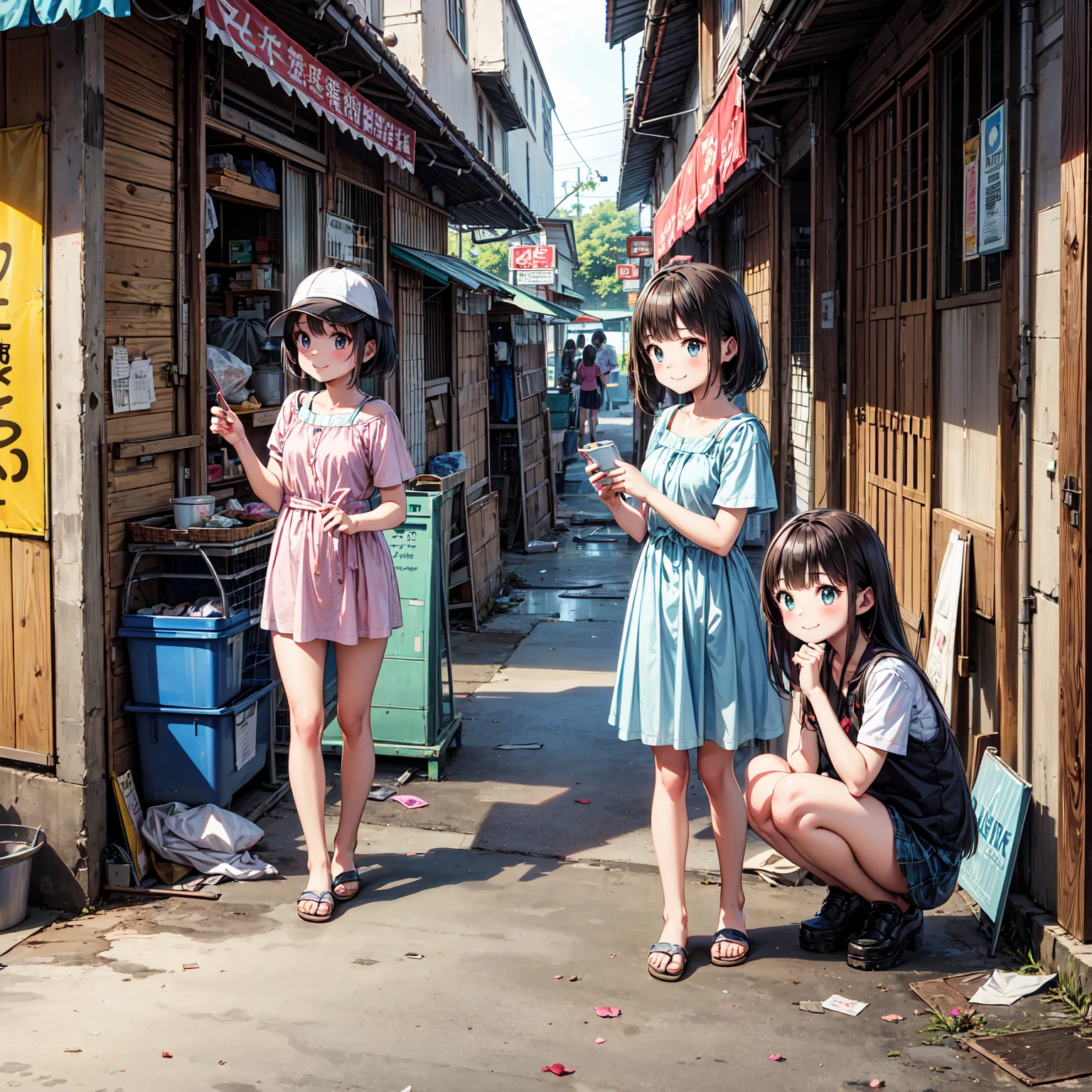 Lining up at the bus stop、naked